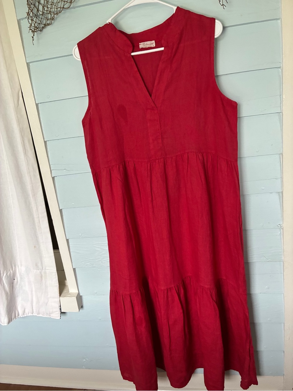 Sleeveless Red Tiered Italian Linen Dress
